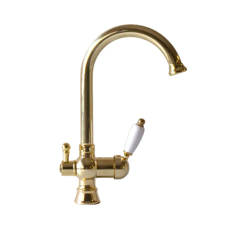 Nottingham Swan-Neck Kitchen Faucet With Integrated Dishwasher Outlet – Gold 1