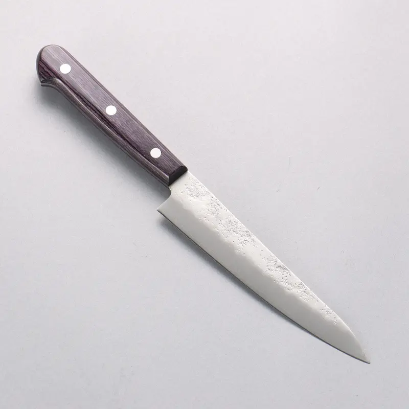 Oul Silver Steel #3 Nashiji Petty Knife – 135Mm, Hand-Hammered Finish, Purple Pakkawood Handle 1