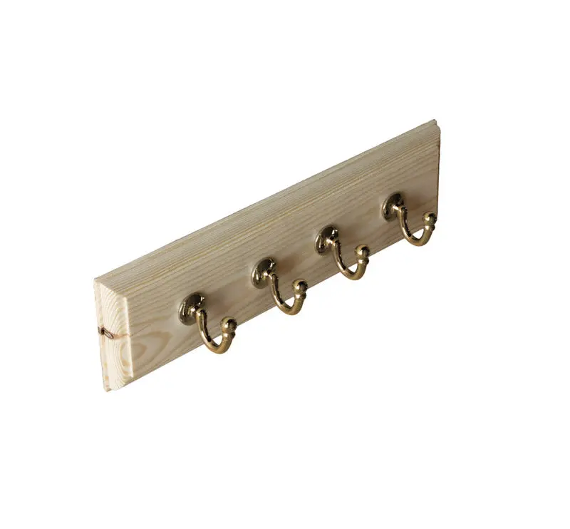 Pine Coat Hook Rail - 35 Cm With Large Brass Hooks 1