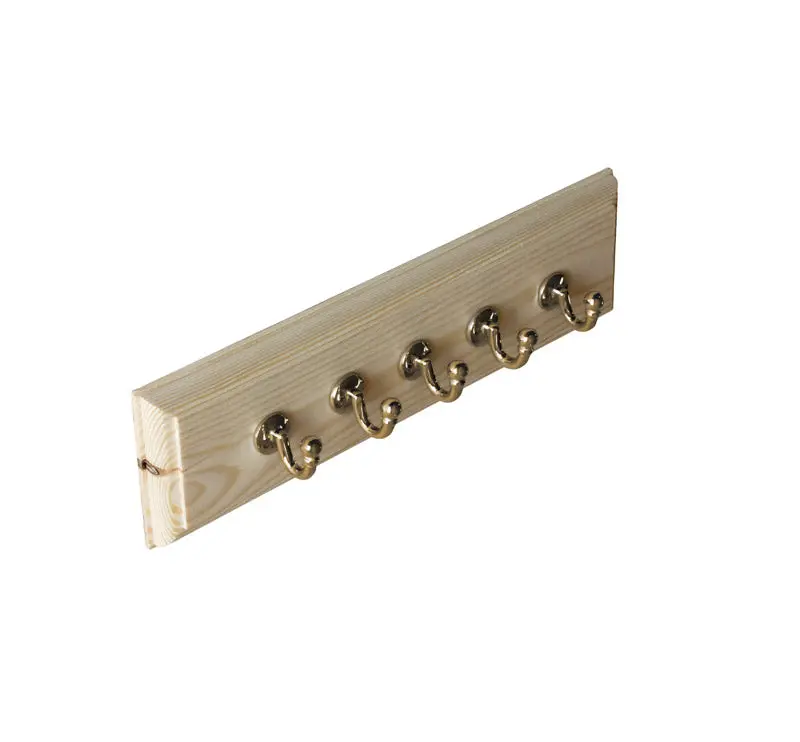 Pine Coat Hook Rail - 35 Cm With Medium Brass Hooks 1
