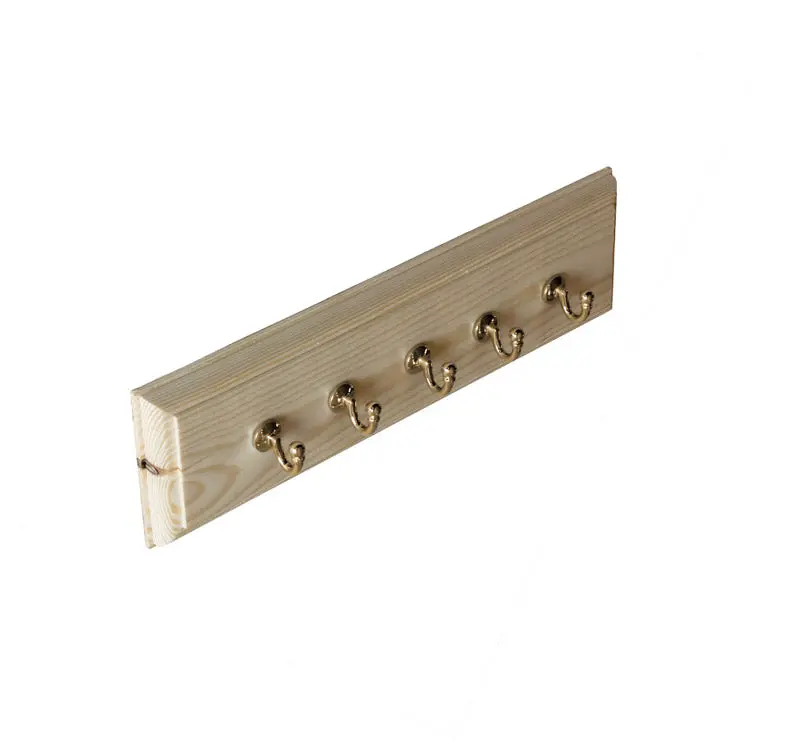 Pine Coat Hook Rail - 35 Cm With Small Brass Hooks 1