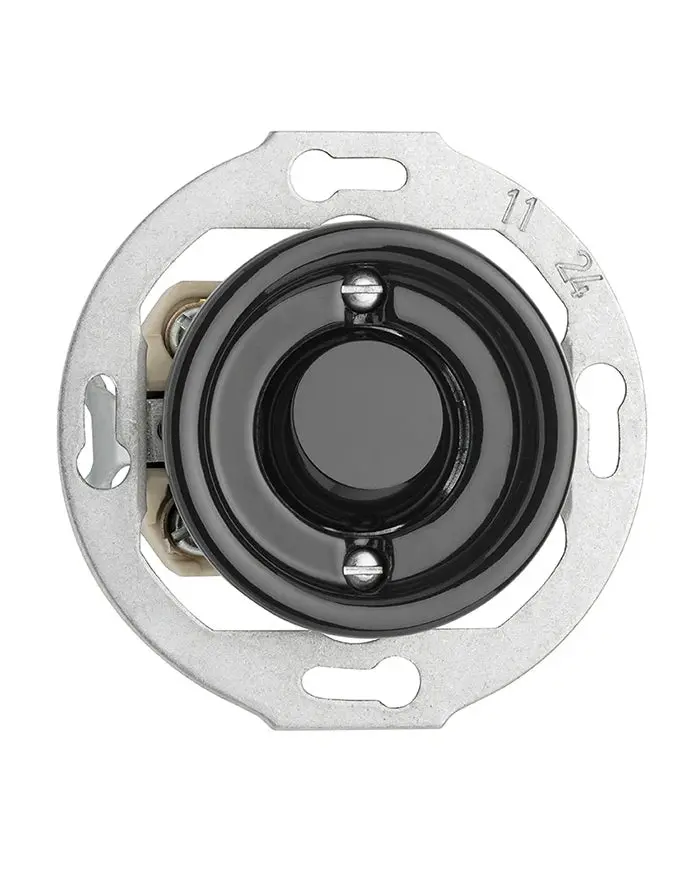 Porcelain Signal Push Button Insert – Black Finish, Symbol-Free Design 1