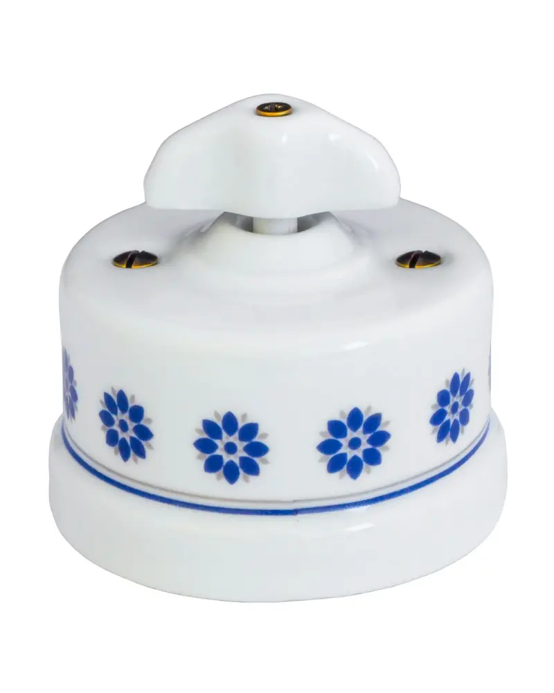 Porcelain Staircase Light Switch – White With Blue Decor 1