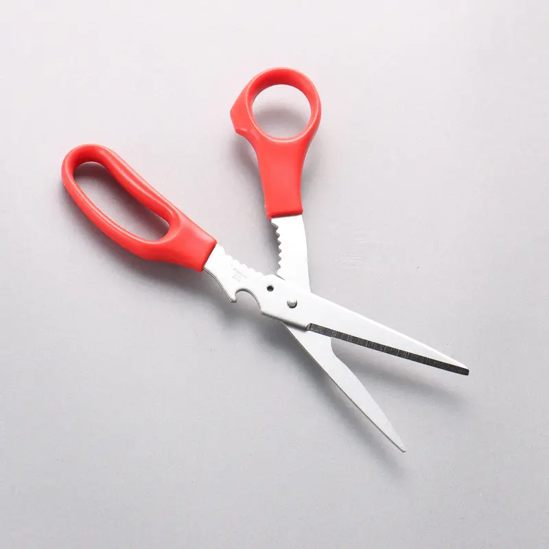 Professional Multi-Purpose Kitchen Scissors – Stainless Steel Blades, Ergonomic Red Plastic Handles 1