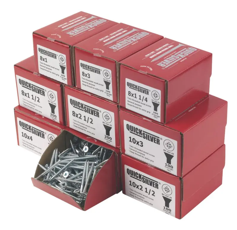 Quicksilver Pz Double-Countersunk Woodscrews – Trade Bulk Pack, 1400-Piece 1