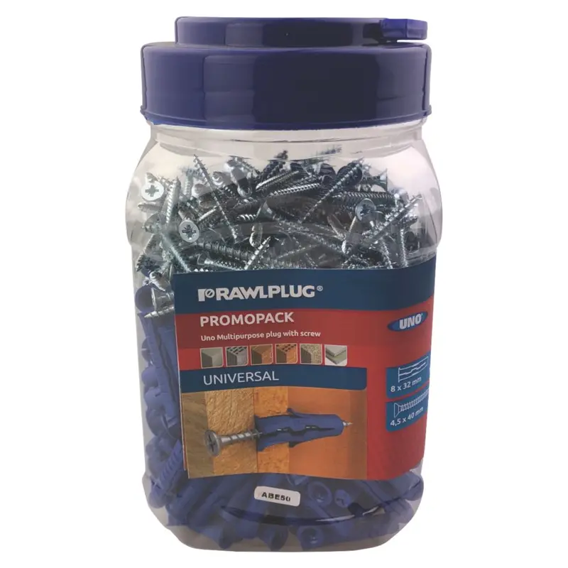 Rawlplug Uno 8Mm × 40Mm Wall Plugs With Matching Screws – Plastic Expansion Anchors, 300-Pack 1