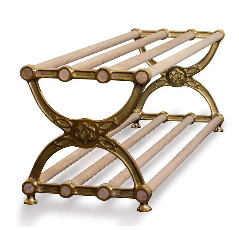 Retro Shoe Shelf – Sekelskifte Brass & Oak, 115 Cm 1