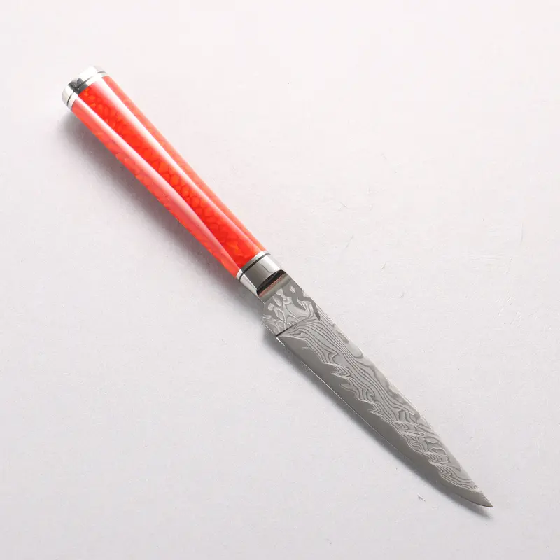 Ryusen Sg2 Damascus 100Mm Steak Knife With Red Rinka Handle (Model Sk06) 1