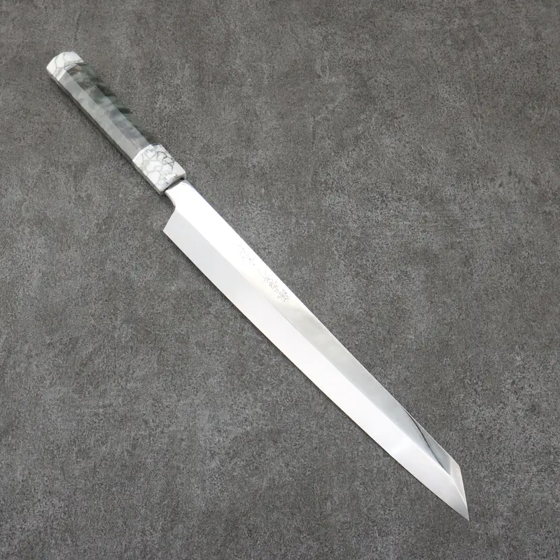 Sakai Takayuki Hien Honyaki Kiritsuke Yanagiba – 300Mm White Steel #2 Blade, Stabilized Wood Handle With White Ferrule & End Cap, Includes Sheath 1