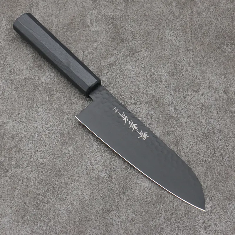 Sakai Takayuki Kurokage Santoku – 170Mm Vg10 Hammered Blade With Teflon Coating & Black Lacquer Handle 1