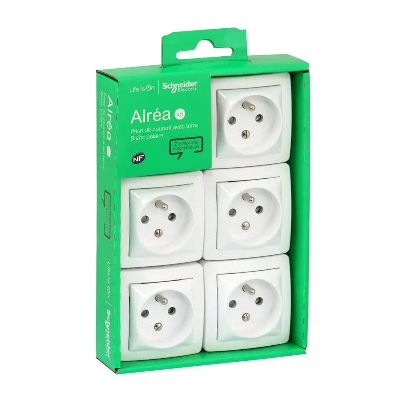 Schneider Electric Alrea Polar White 2P+E Socket Pack – 5 Units 1
