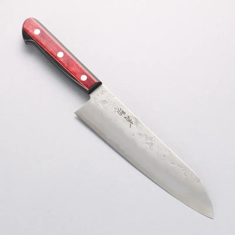 Seisuke 180Mm Santoku Knife – Silver Steel #3 Nashiji Damascus, Red Pakkawood Handle 1