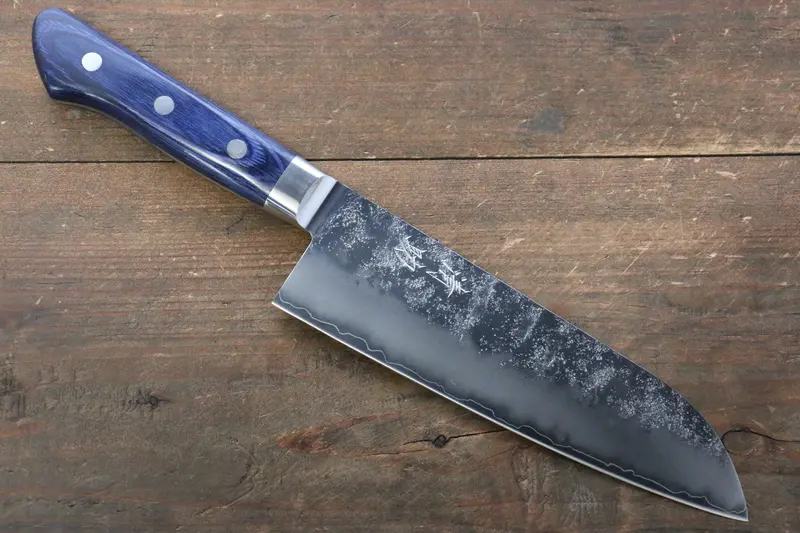 Seisuke Aonashi Santoku – 170Mm Aus-10 Triple-Layer Nashiji Finish With Blue Pakka Wood Handle 1
