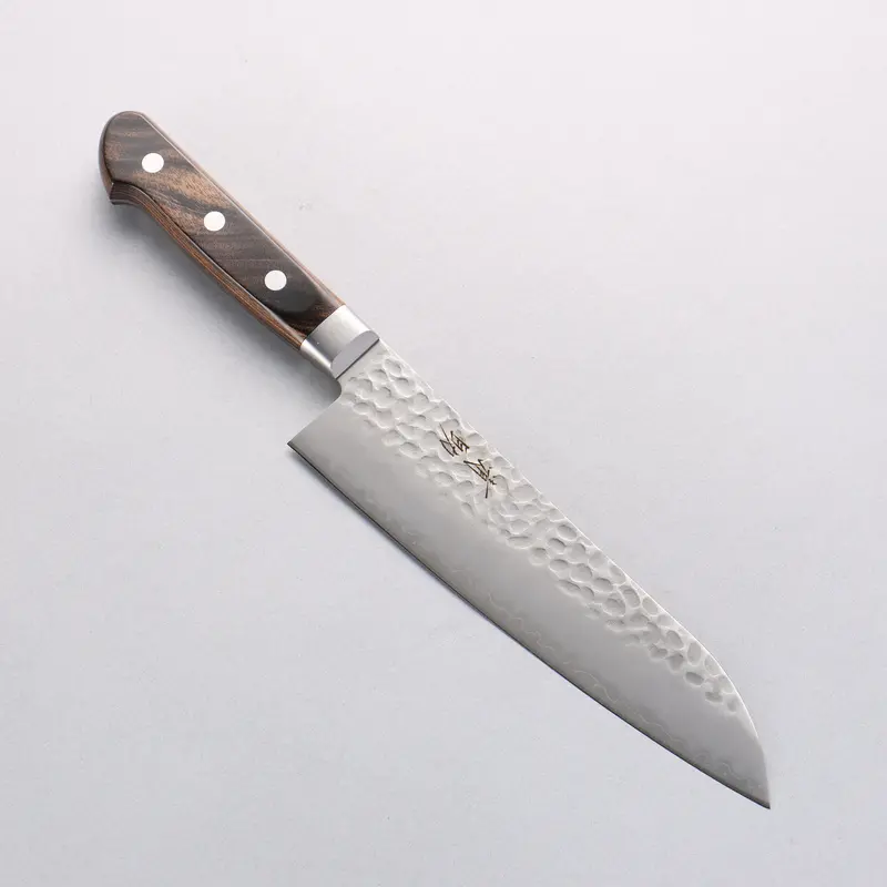 Seisuke Aus-8 Hammered Santoku – 180Mm Brown Pakkawood Handle 1