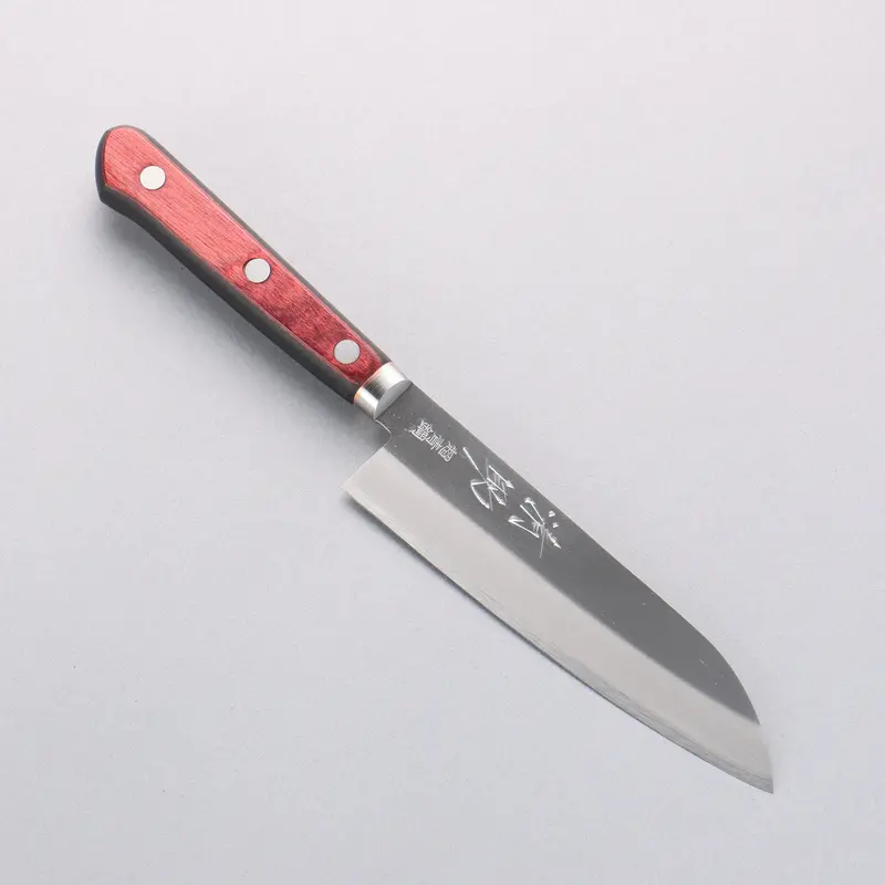 Seisuke Blue Super Steel Small Santoku – 140Mm Red & Black Pakkawood Handle 1