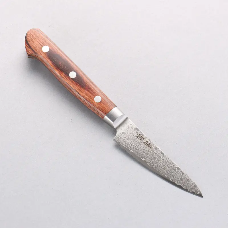 Seisuke Mokusei Petty Knife – 80Mm Za-18 Mirror-Polished Damascus, Brown Pakka Wood Handle 1