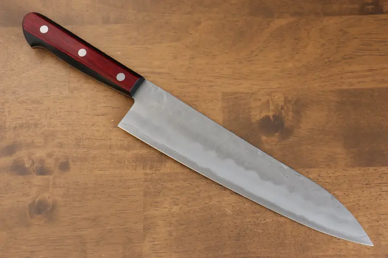 Seisuke Ringo Gyuto – 210Mm Silver Steel #3 Nashiji Finish, Red Pakka Wood Handle 1