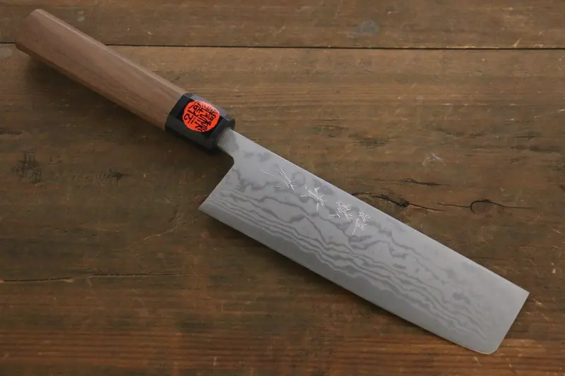 Shigeki Tanaka Blue Steel #2 Damascus Nakiri Knife – 165Mm With Walnut Handle 1