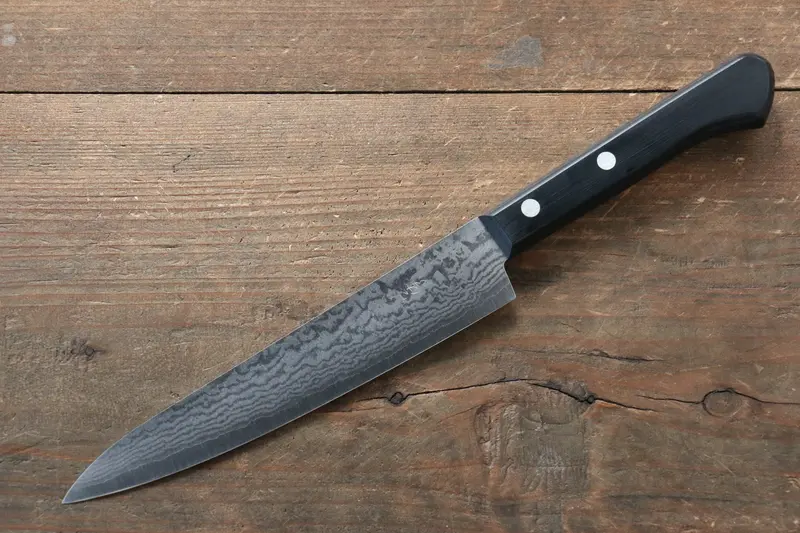 Shungo Ogata Vg5 Damascus 150Mm Utility Knife With Black Pakka Wood Handle 1