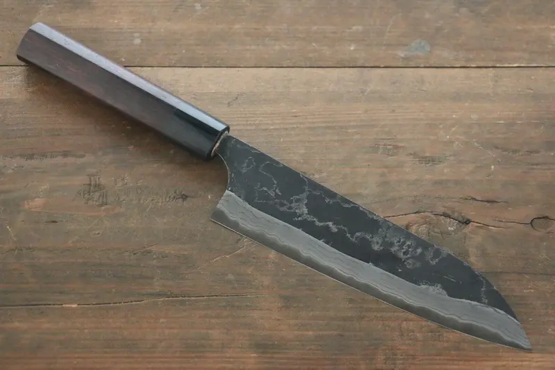 Shungo Ogata White #2 Kurouchi Damascus Santoku – 180Mm Ebony Handle 1