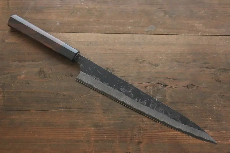 Shungo Ogata White #2 Kurouchi Damascus Sujihiki – 240Mm Ebony Handle 1