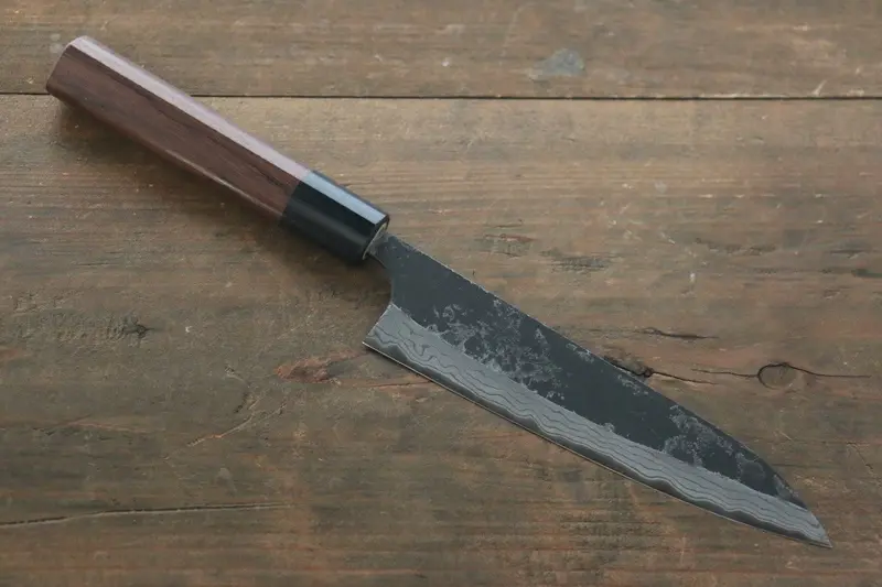 Shungo Ogata White #2 Steel Kurouchi Damascus 150Mm Petty Knife With Shitan Handle 1