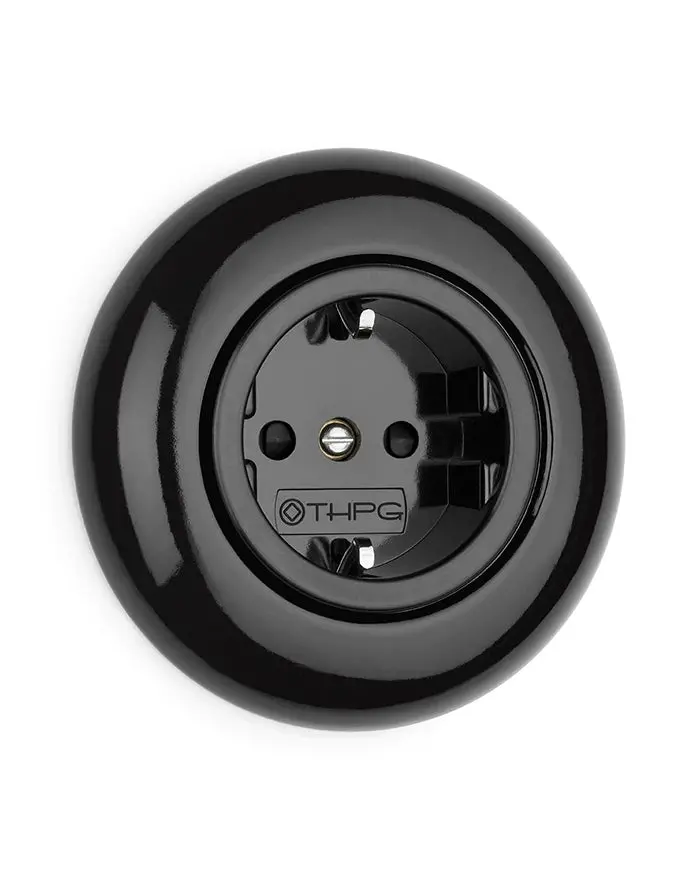 Single Electrical Socket – Sleek Black Porcelain Housing 1