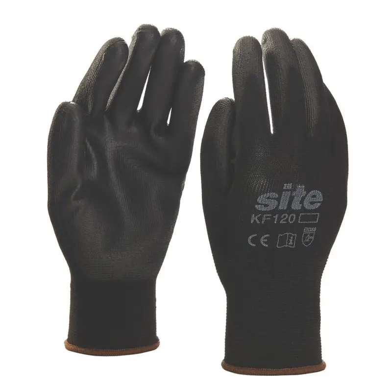 Site 121 Pu Palm-Dip Gloves – Black, Large (10-Pack) 1