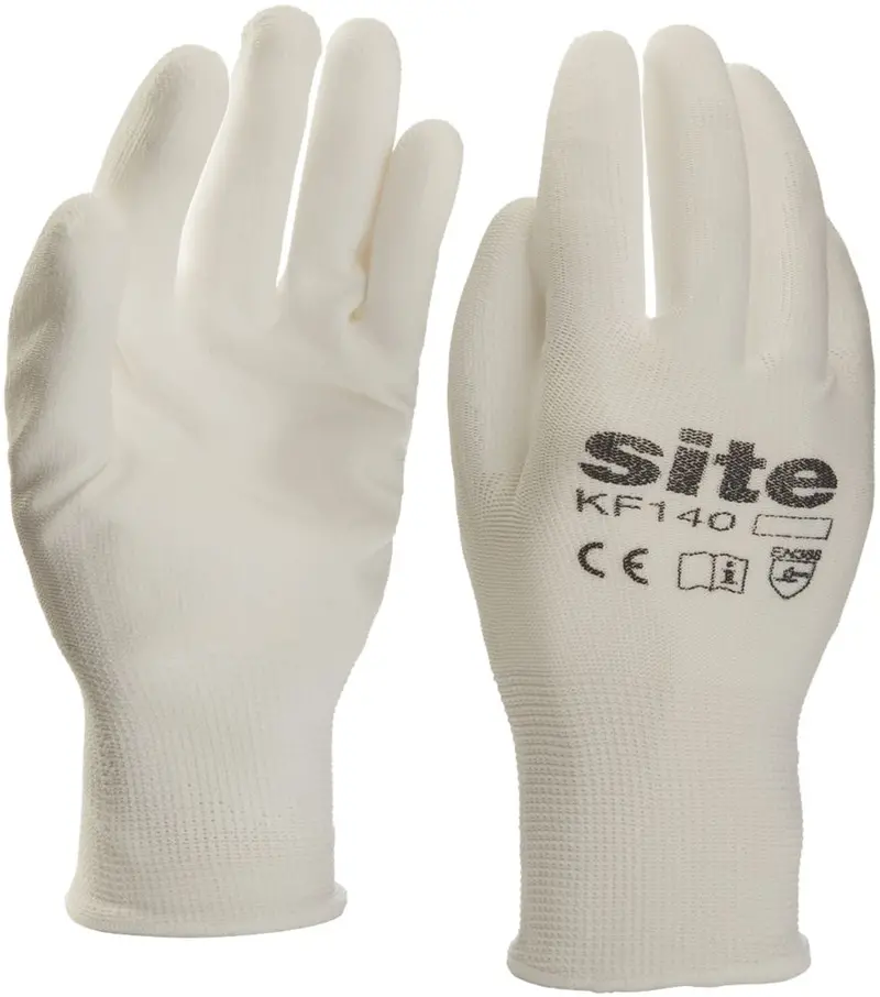 Site 140 Pu Palm-Dip Safety Gloves – White, Large 1