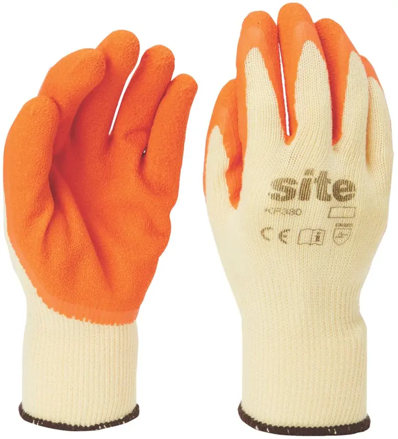 Site 380 Latex Builders Gloves – Orange/Yellow, Large 1