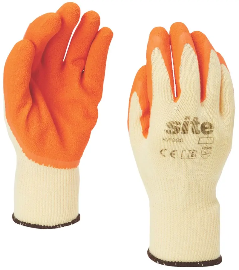 Site 380 Latex Builders Gloves – Orange/Yellow, Small 1