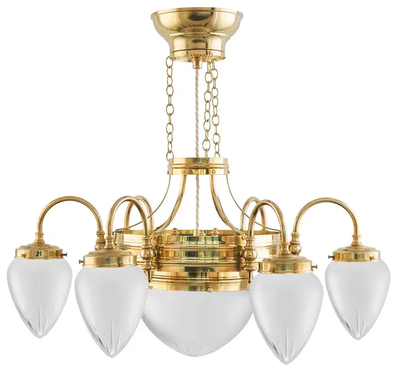 Six-Arm Brass Ceiling Chandelier With Frosted Matte Glass Shades 1