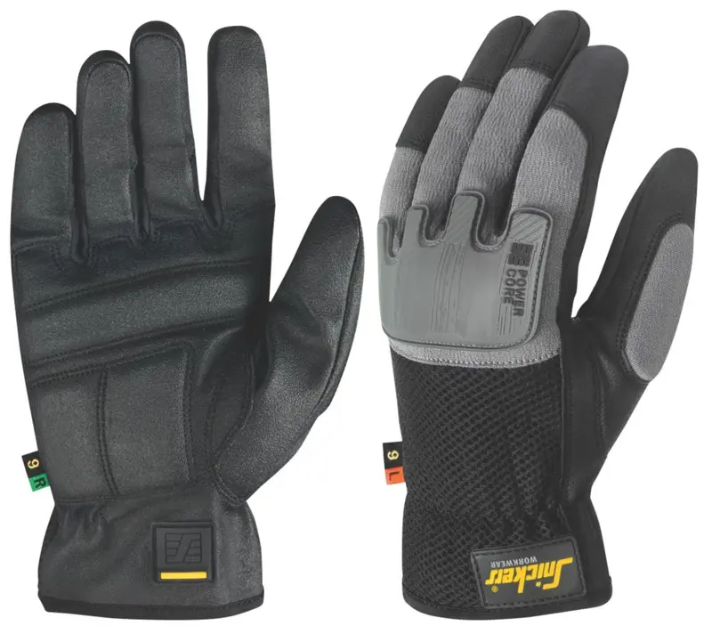 Snickers Power Core Reinforced Work Gloves – Black/Grey, Large 1