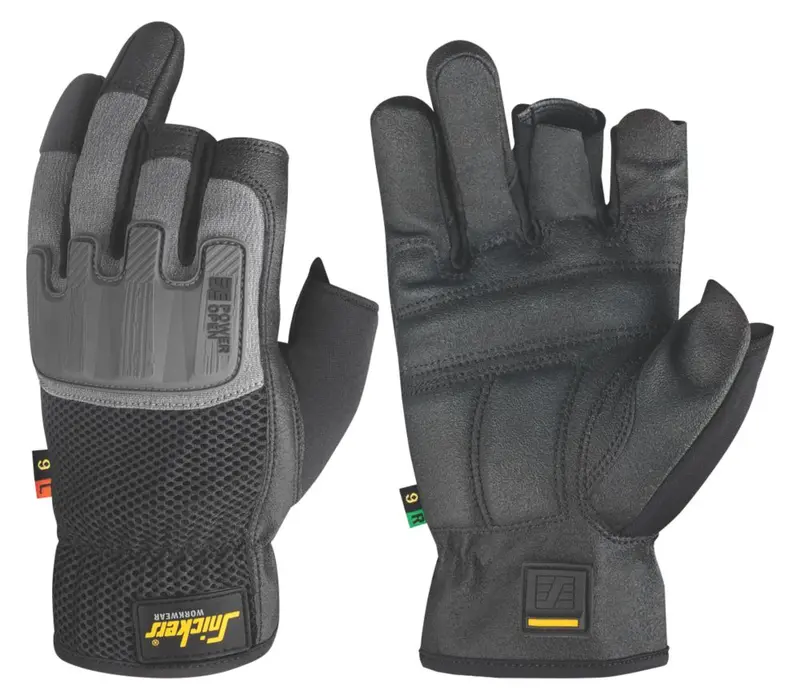 Snickers Power Performance Open-Finger Work Gloves – Black/Grey, Large 1