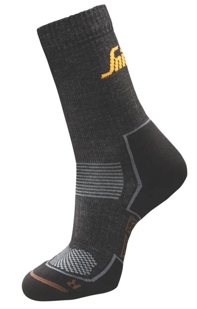 Snickers Ruffwork Moisture-Wicking Work Socks – Black, Size 37–39 (2-Pack) 1