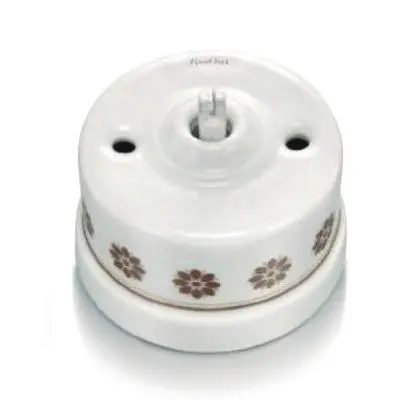 Staircase Toggle Switch – White Porcelain With Brown Decor, No Knob 1