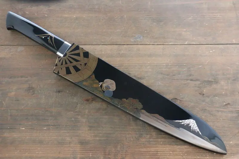 Takeshi Saji 270Mm Gyuto Chef Knife – Blue Steel #2 Core, Colored Damascus Cladding, Maki-E Fujisan Design, Lacquered Handle 1
