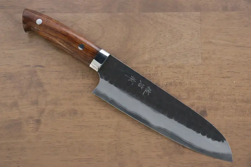 Takeshi Saji Blue Super Kurouchi Santoku – 165Mm Hammered Finish, Ironwood Handle 1