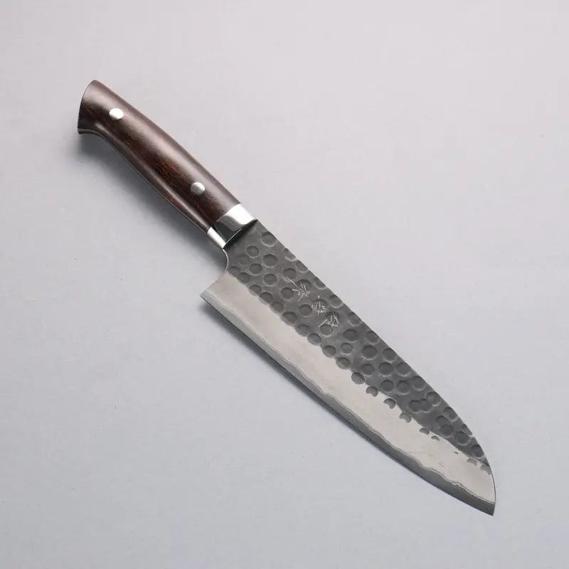 Takeshi Saji Blue Super Steel Santoku – 180Mm Hammered Kurouchi Design, Ironwood Handle 1