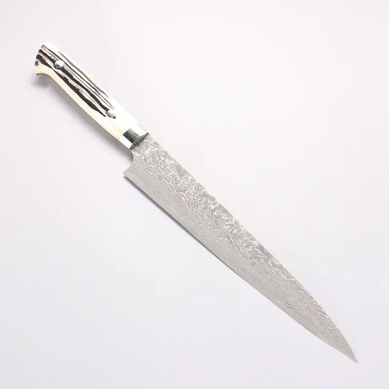 Takeshi Saji Sg2 Black Damascus Sujihiki – 240Mm With White Deer Horn Handle 1