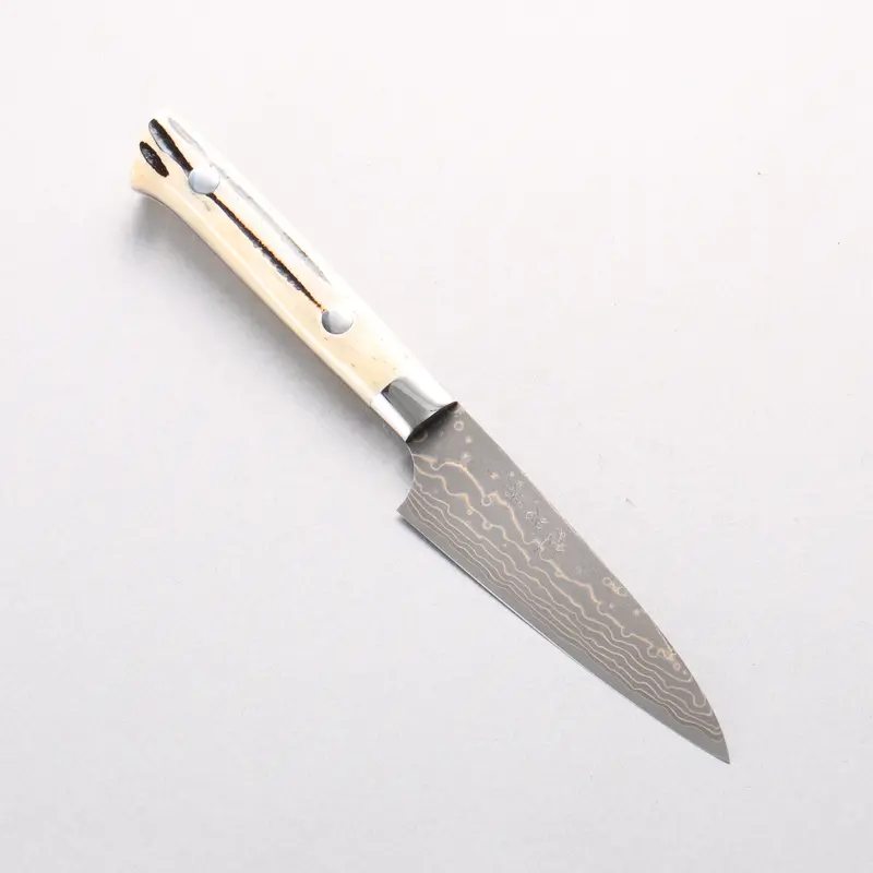 Takeshi Saji Vg-10W Damascus Paring Knife – 90Mm Gold-Finished Blade With White Deer Horn Handle 1