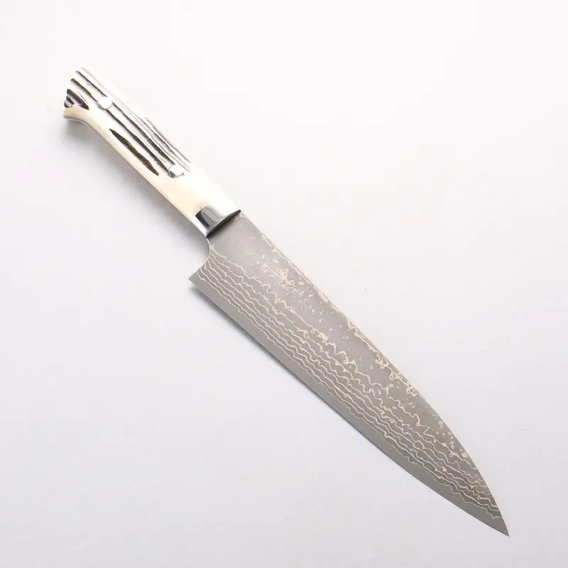 Takeshi Saji Vg10W Gold-Colored Damascus 210Mm Gyuto With White Deer Horn Handle 1