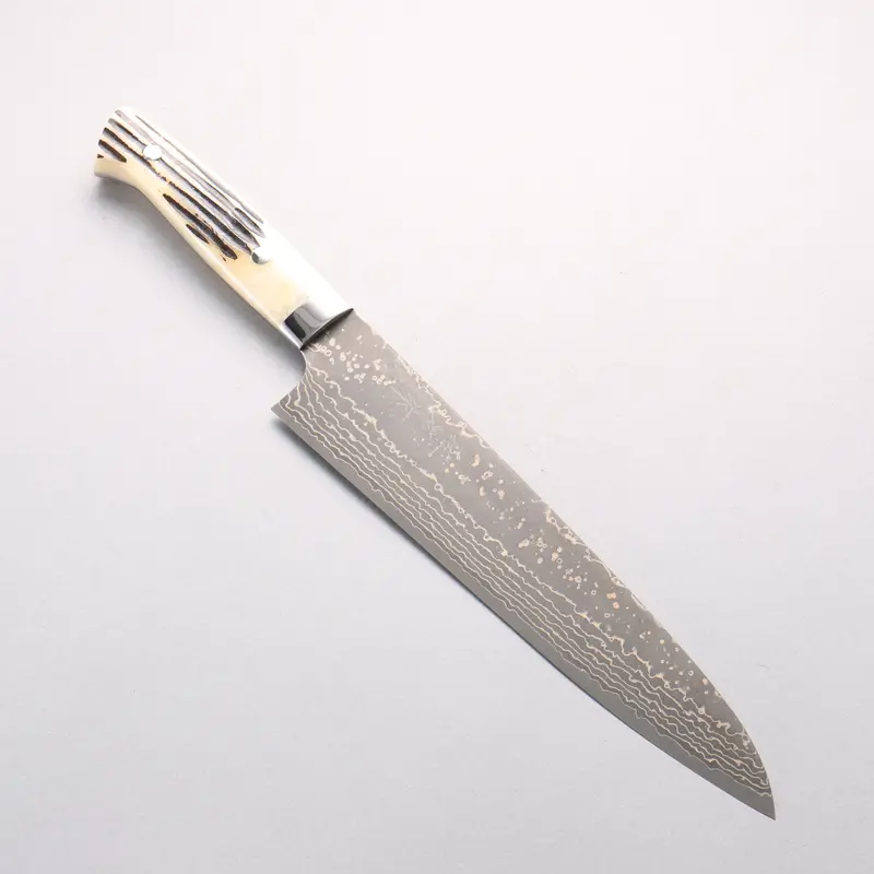 Takeshi Saji Vg10W Gold-Colored Damascus 240Mm Gyuto With White Deer Horn Handle 1
