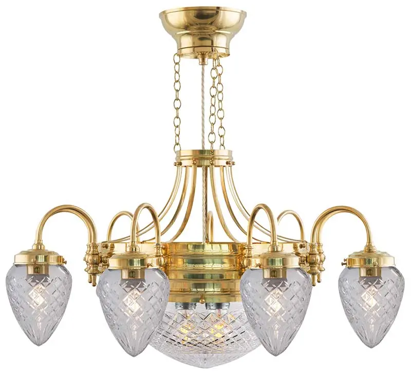 Takkrona Nine-Arm Brass Chandelier (1900S Style) With Polished Clear Glass 1