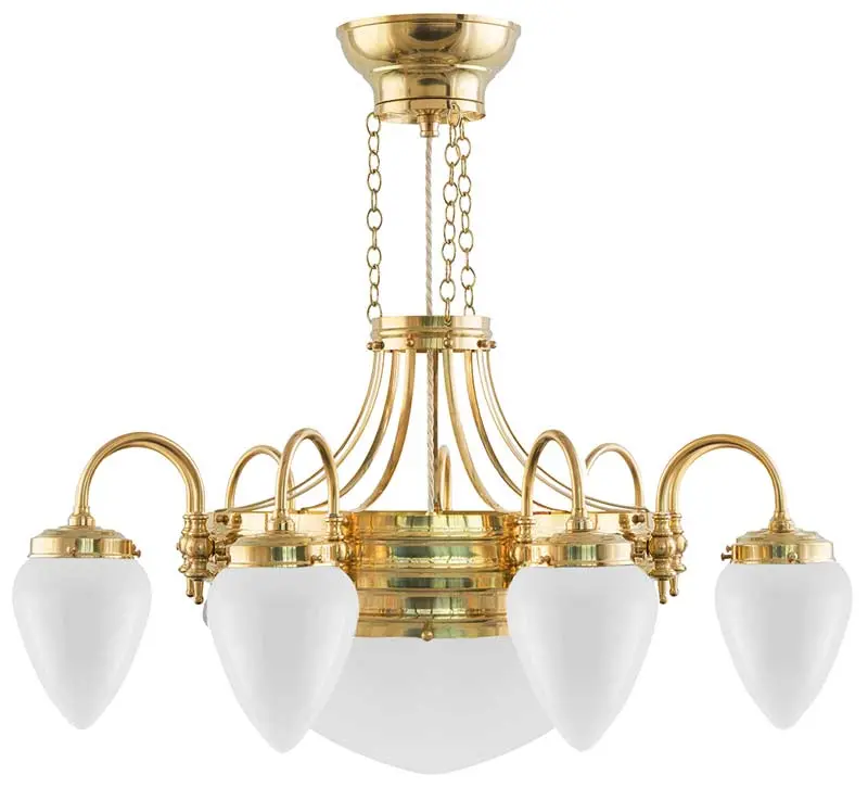 Takkrona Nine-Arm Brass Chandelier With Opal White Glass 1