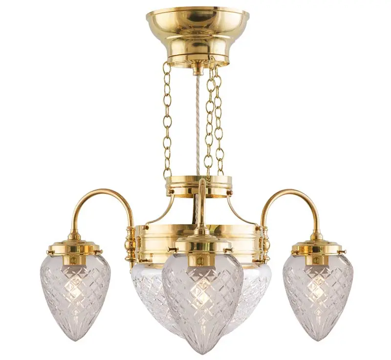 Three-Arm Brass Ceiling Chandelier (1900S Style) With Clear Glass Shades 1