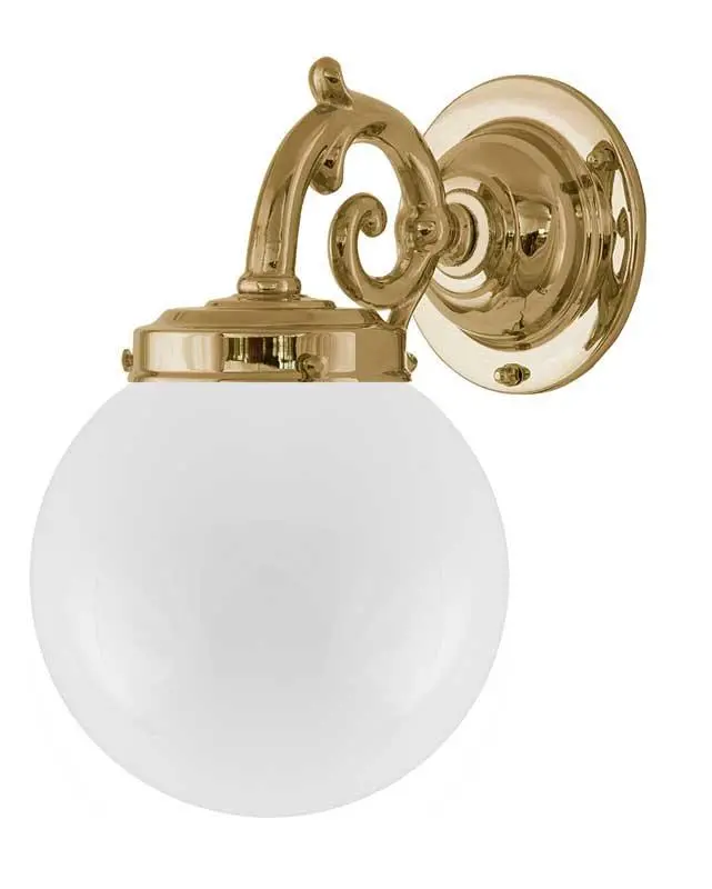Topelius Wall Light In Brass With White Opal Spherical Shade 1