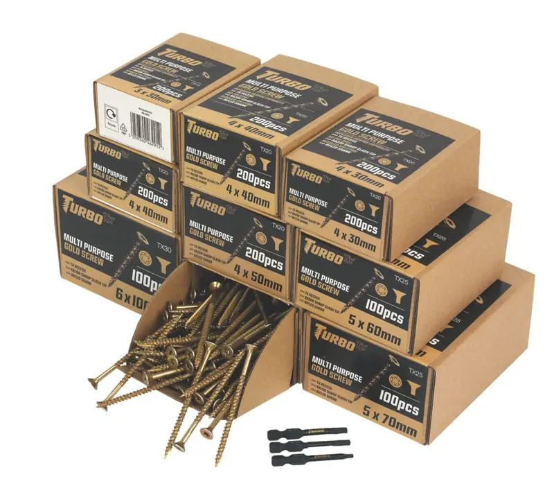 Turbo Tx Double-Countersunk Multi-Purpose Screws – Trade Pack (1400 Pcs) 1