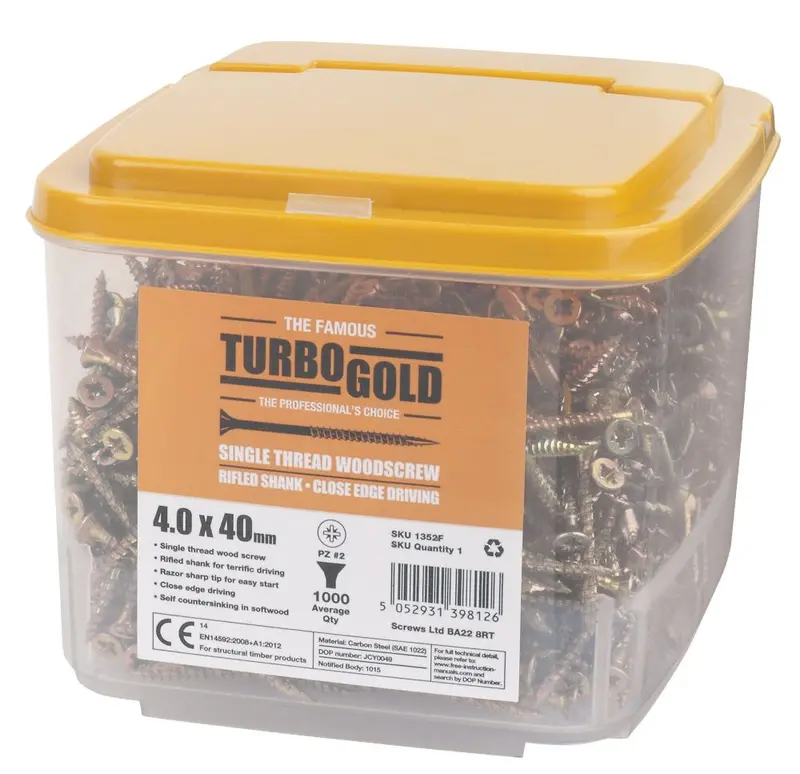 Turbogold Pz Double-Countersunk Multipurpose Screws – 4Mm × 40Mm, 1000-Pack 1