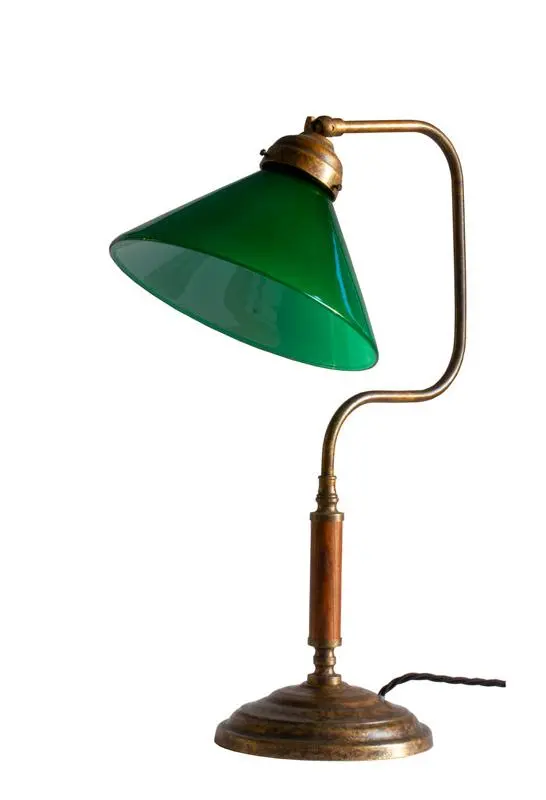 Vintage 1903 Desk Lamp Featuring A Green Fabric Shade 1